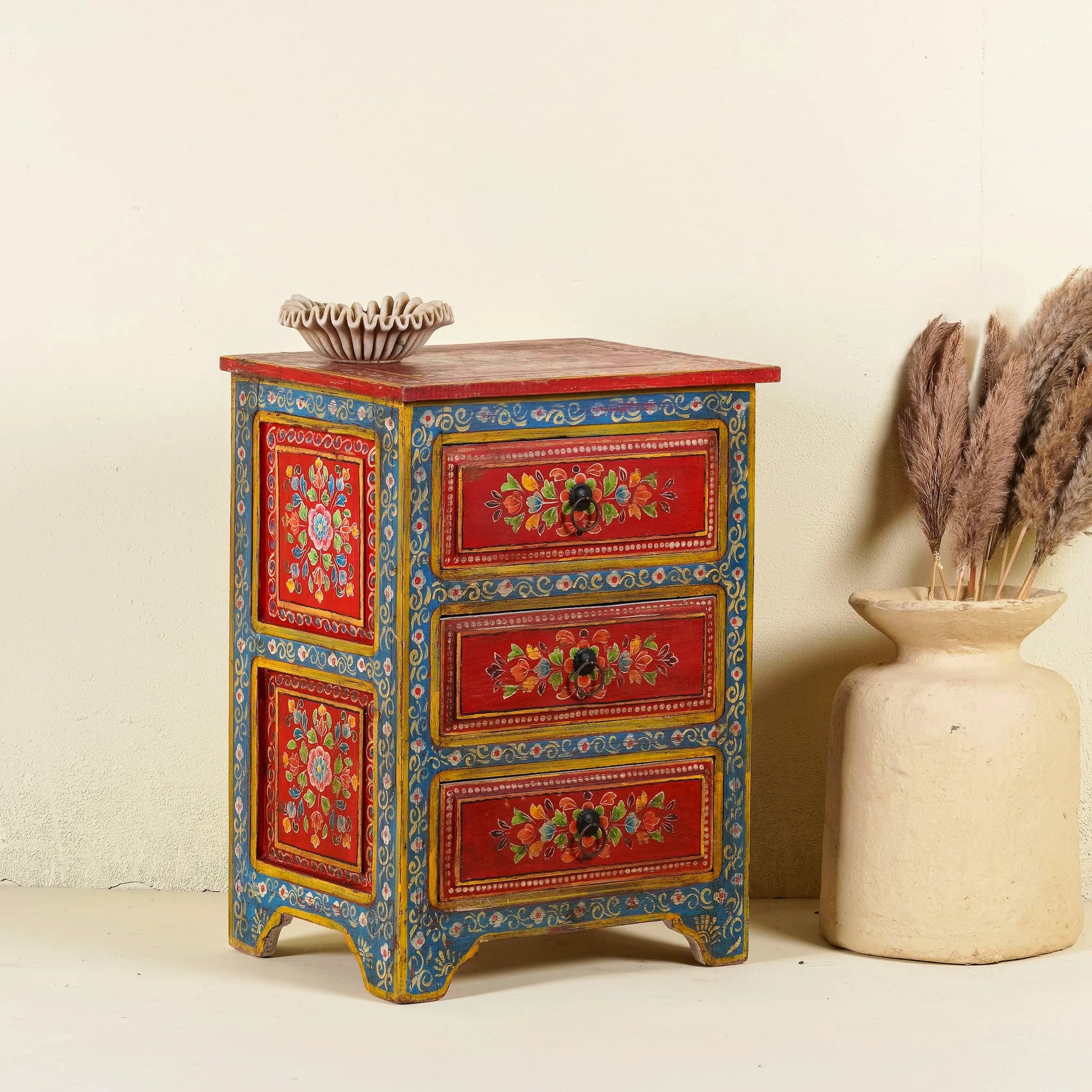 bedside table,
bedroom,
nightstand,
vintage bedside table,
rattan bedside table,
antique home decor,
bedroom furniture,
bedroom sets,
white nightstand,