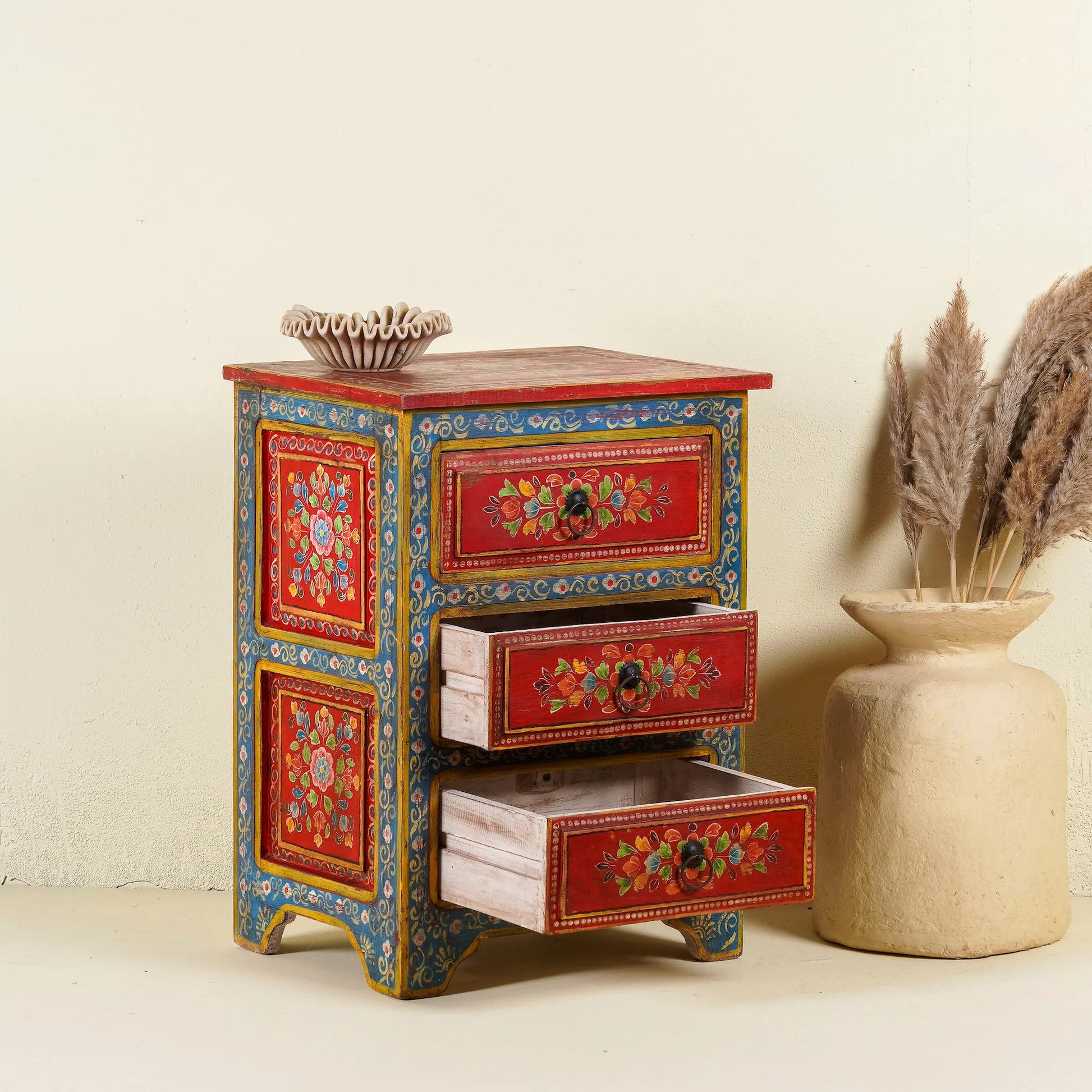 bedside table,
bedroom,
nightstand,
vintage bedside table,
rattan bedside table,
antique home decor,
bedroom furniture,
bedroom sets,
white nightstand,