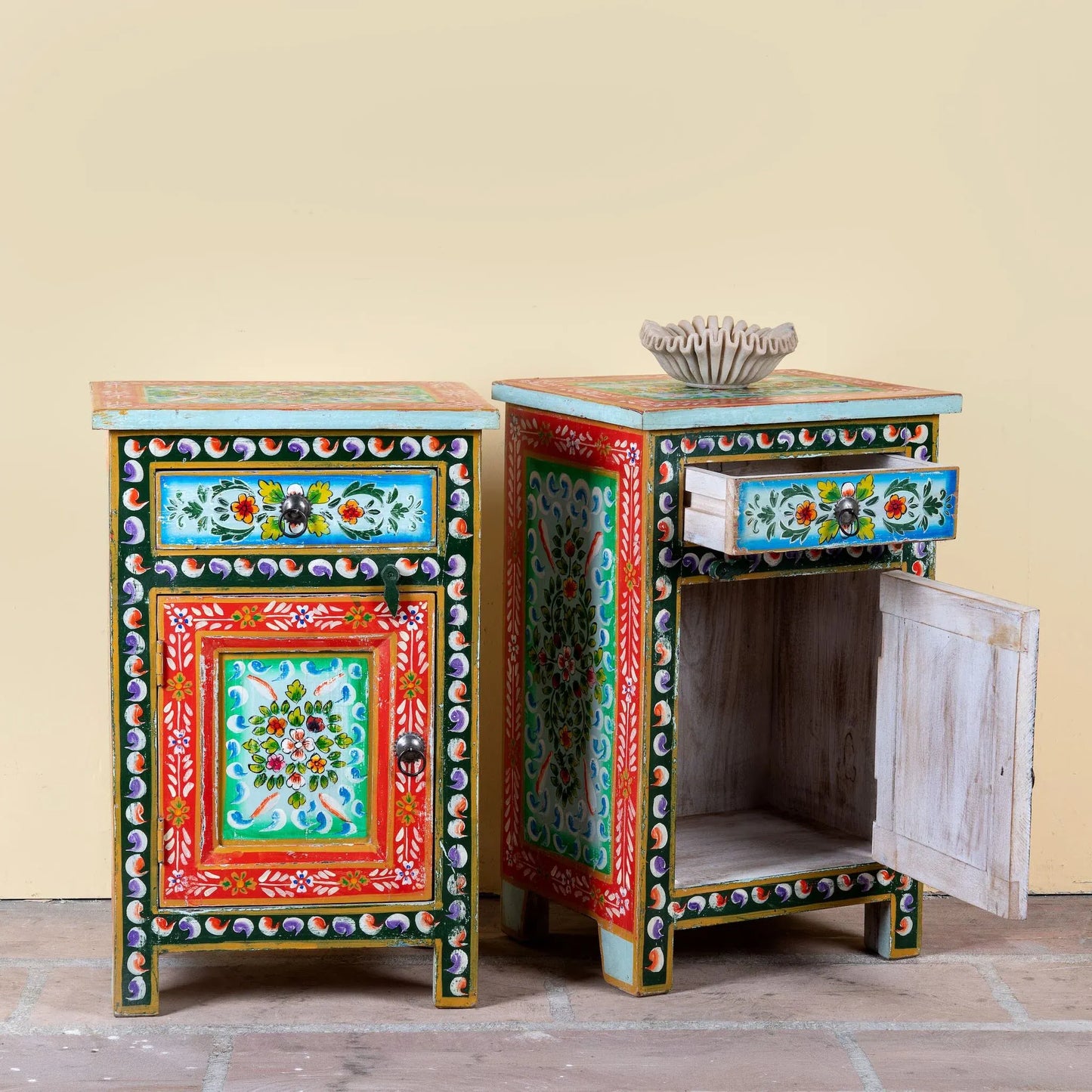 bedside table,
bedroom,
nightstand,
vintage bedside table,
rattan bedside table,
antique home decor,
bedroom furniture,
bedroom sets,
white nightstand,