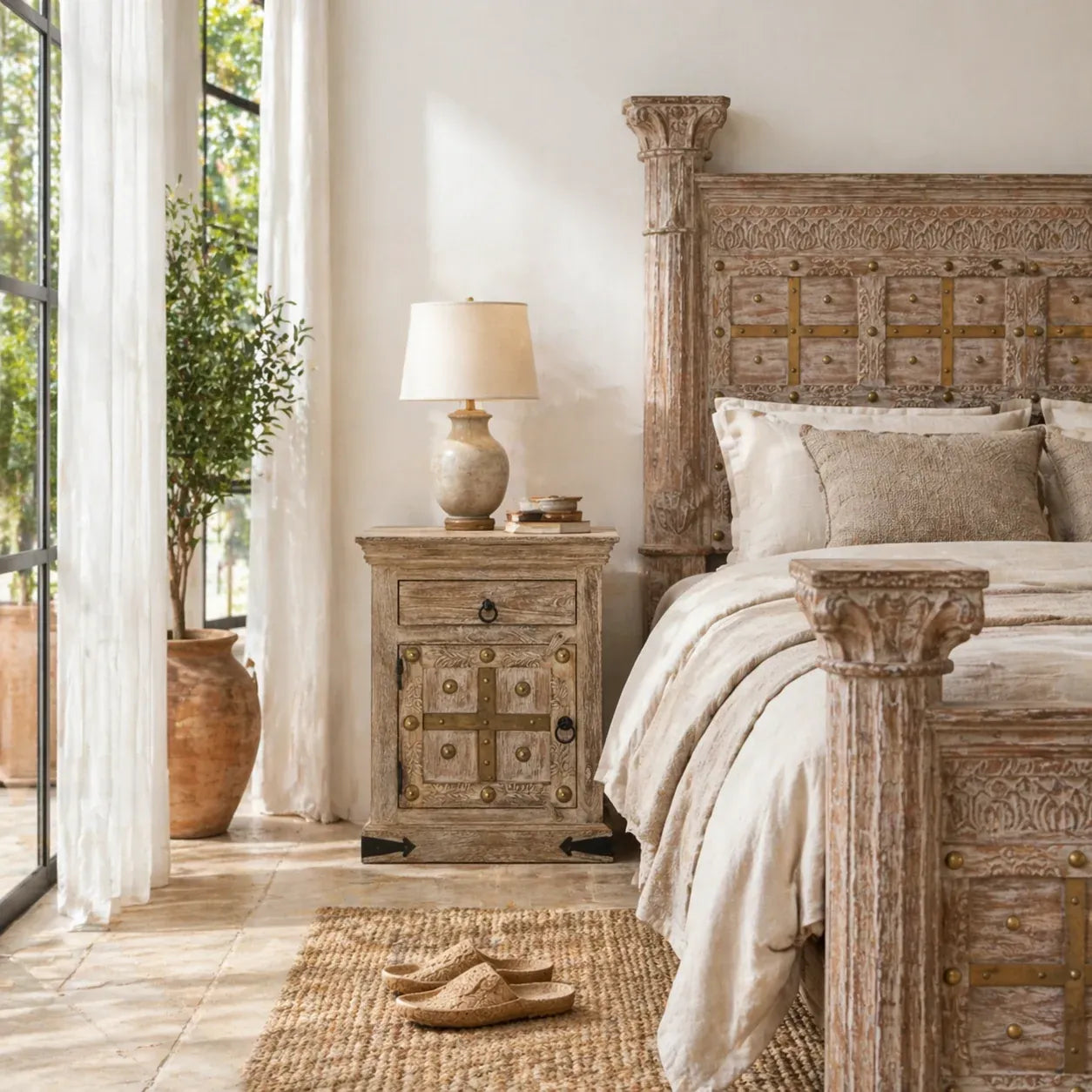 bedside table,
bedroom,
nightstand,
vintage bedside table,
rattan bedside table,
antique home decor,
bedroom furniture,
bedroom sets,
white nightstand,