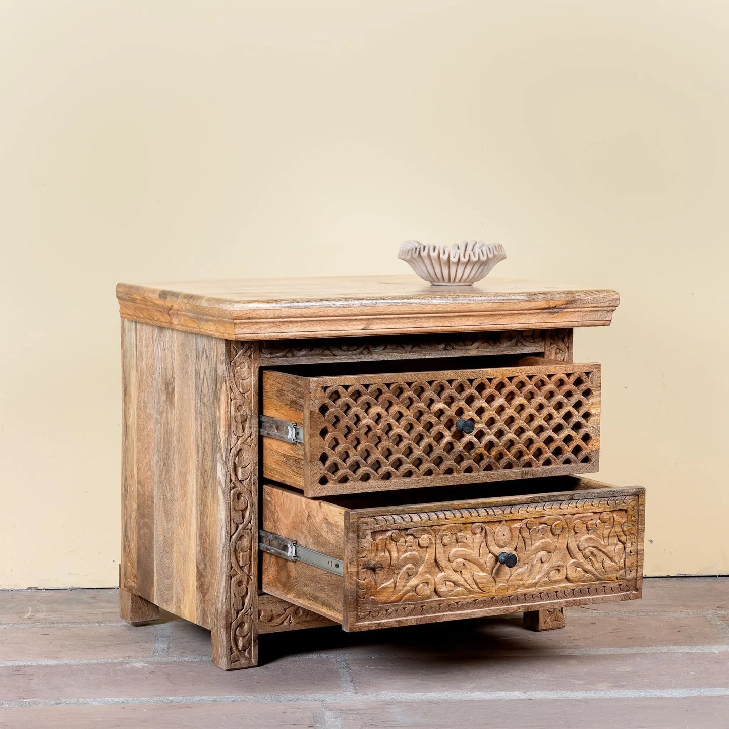 bedside table,
bedroom,
nightstand,
vintage bedside table,
rattan bedside table,
antique home decor,
bedroom furniture,
bedroom sets,
white nightstand,