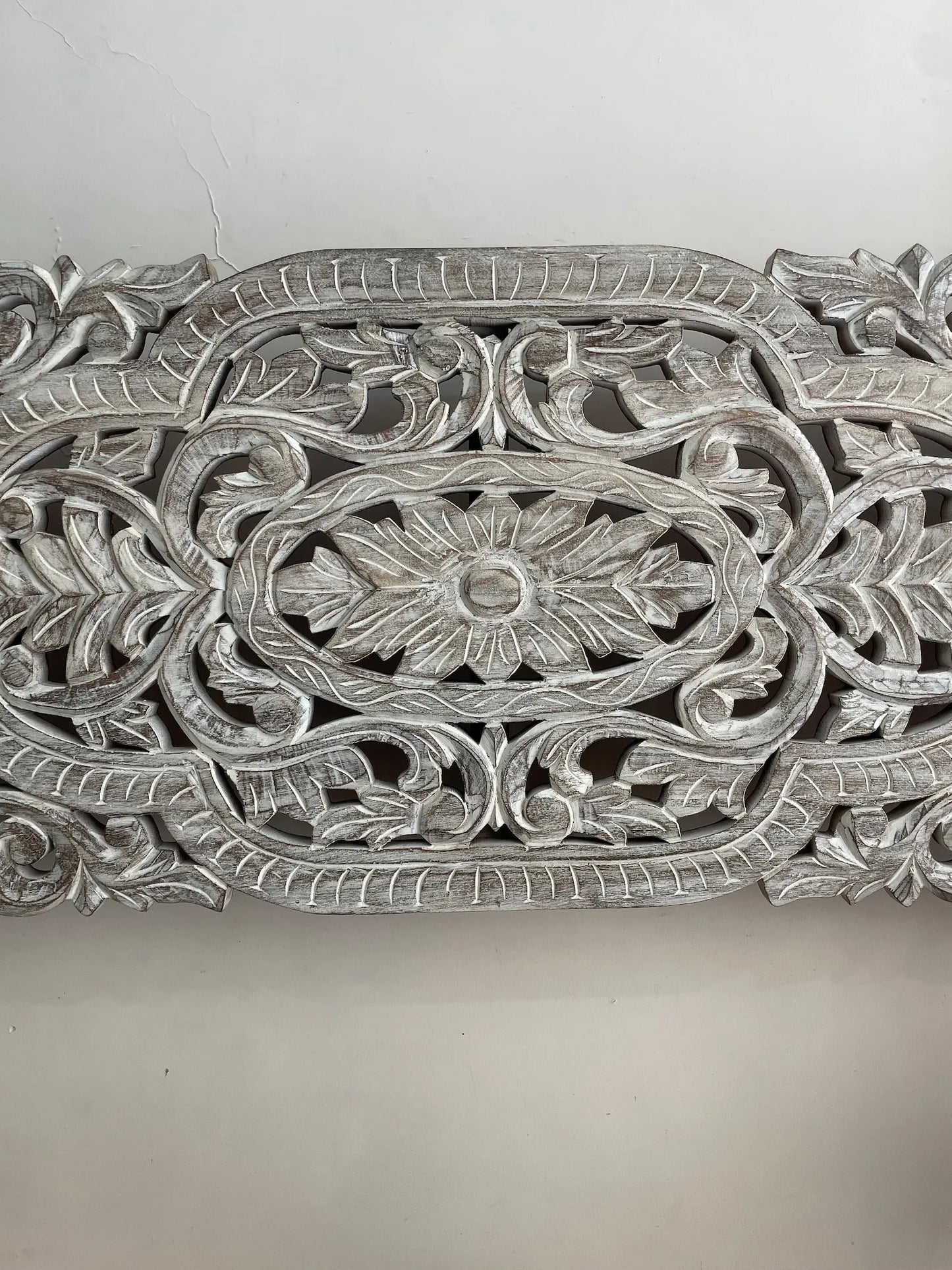 Hand-Carved Black Floral Wooden Wall Panel